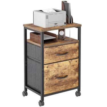 Imagem de TIQLAB Armário de arquivo móvel com 2 gavetas, suporte para impressora com prateleira de armazenamento aberta, armário de arquivo vertical de tecido para tamanho A4 ou carta para escritório em casa