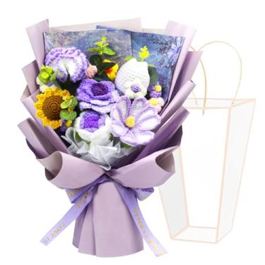 Imagem de Grande buquê de flores de crochê – Flor de crochê tricotada feita à mão com tulipas, cravos, girassóis, rosas e margaridas, presente para mulheres, aniversário, formatura, casamento ou decoração de