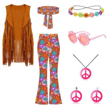 Imagem de Conjunto de fantasias kooirsp 60s 70s Hippie para crianças e meninas, 