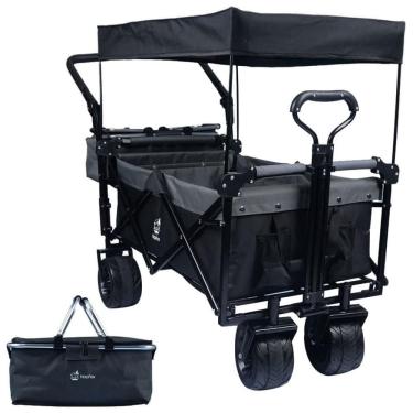 Imagem de Carrinho Vagão Dobrável Multifuncional com Dossel Removível e Armazenamento, Napfox, Preto