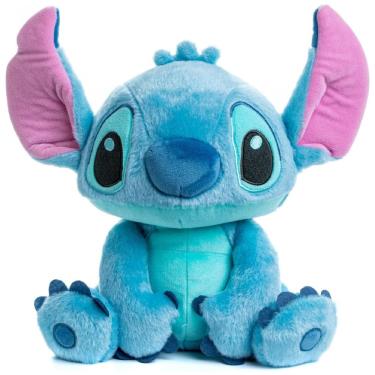 Imagem de Pelúcia Stitch 22 cm de Altura com Bordados Detalhados, Orelhas Grandes e Função de Rir, Girar e Falar para Bebês e Crianças