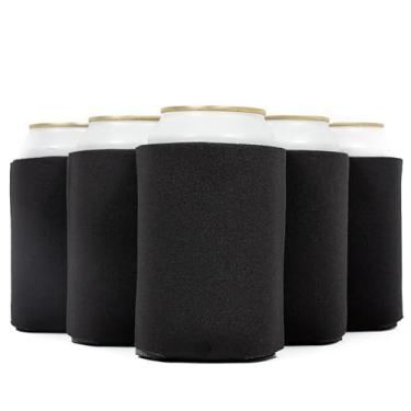 Imagem de QualityPerfection Garrafa térmica de lata em branco para cerveja (pacote com 12) Coolies de espuma por sublimação, isolamento HTV, dobrável para bricolage personalizável, lembrancinhas, festas, eventos, design em branco, pronto para impressão (preto)