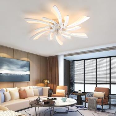 Imagem de Ventilador de teto com luz e controle remoto Ventilador de teto silencioso moderno com luz cromada LED regulável de 6 velocidades Ventiladores de teto inteligentes reversíveis com lâmpadas p