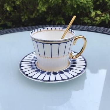 Imagem de Conjunto de canecas de café leite canecas de chá xícaras e pires com colheres presentes de aniversário de luxo presentes de casamento 200 ml caneca de café azul retrô (cor: Estilo 3)