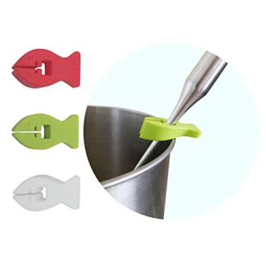 Imagem de Conjunto de 3 descansos de colheres de encaixe antiderrapante, com alça para descanso de concha, de silicone resistente ao calor da Excelity para restaurante de cozinha