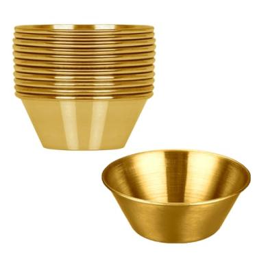 Imagem de DONGKER Copos de condimento, 12 peças de copos de molho de aço inoxidável de 42,5 g/70,9 g, reutilizáveis para molho de soja ketchup, vinagre, manteiga, molhos para salada