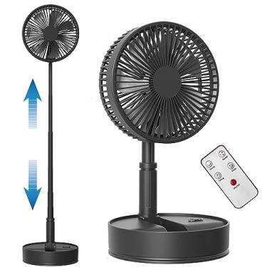 Imagem de Koonie Ventilador oscilante dobrável de 20 cm com controle remoto, ventilador de pedestal operado por bateria recarregável de 7200 mAh para quarto, temporizador, 4 velocidades, ventilador de mesa