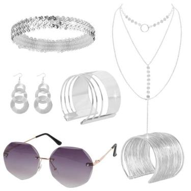 Imagem de Conjunto de acessórios de discoteca Gvhntk 70s Silver para mulheres (6