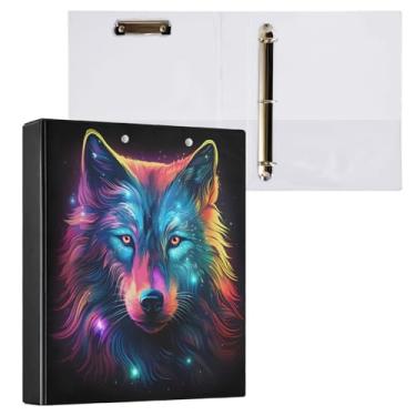 Imagem de JIPONI Fichário com 3 anéis de lobo colorido neon 2,5 cm para homens, mulheres, estudantes, organizador de arquivos fofo para escritório, escola, 1 peça