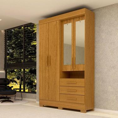 Imagem de Guarda-Roupa Solteiro Débora Capelinha 4 Portas 3 Gavetas com Espelho 100% Mdf Cinamomo - Acp Móveis
