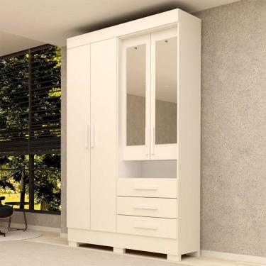 Imagem de Guarda-Roupa Solteiro Débora Capelinha 4 Portas 3 Gavetas com Espelho 100% Mdf Branco - Acp Móveis