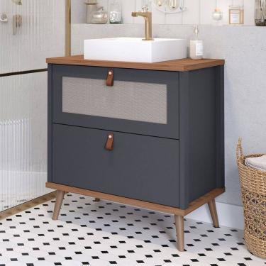 Imagem de Armário de Banheiro Veneto 60 Cm 1 Porta e 1 Gaveta 100% Mdf Titanium/Freijó - Mgm Móveis