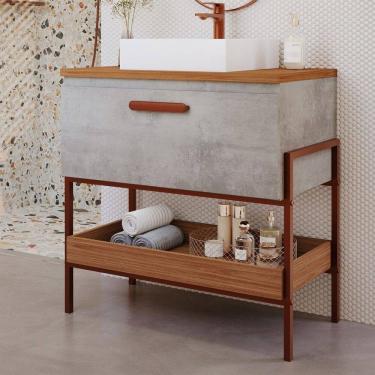 Imagem de Armário de Banheiro Portinari 60 Cm 1 Porta 100% Mdf Cimento/Freijó - Mgm Móveis