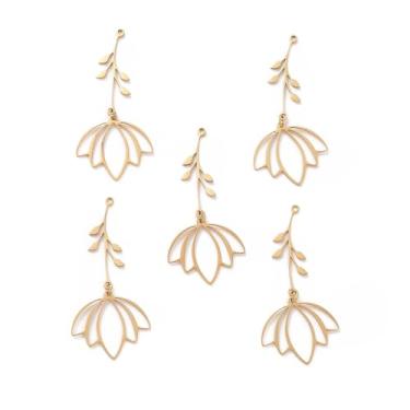 Imagem de 5 pingentes de aço inoxidável, pingentes de flores vazadas com anéis de salto, pingentes de metal, pingentes de corte a laser, pingentes pendentes para joias, colar, pulseira, brinco, artesanato