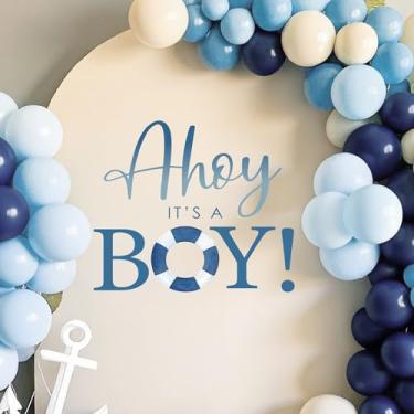 Imagem de Ahoy It's A Boy Decorações de chá de bebê - Ahoy It's A Boy Decalque Sinal para Balões Arco Pano de Fundo, Decorações Náuticas de Primeiro Aniversário para Meninos, Sinal de Revelação de Gênero de