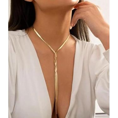 Imagem de Colar longo elegante minimalista com pingente de cobra, cor dourada, requintado, delicado, moderno, decorativo, joia exagerada, presente para amigas