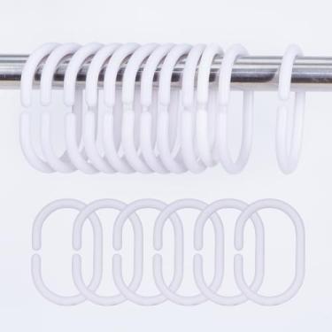 Imagem de 12 anéis de plástico para cortina de chuveiro, ganchos de cortina de chuveiro, em forma de C, ganchos para cortina de chuveiro, ganchos para cortina de chuveiro, varão de janela de banheiro, branco