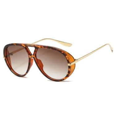 Imagem de JRLLFD Óculos de sol grandes femininos com ponte dupla, retrô, gradiente UV400, masculino, punk (degradê de chá de leopardo)