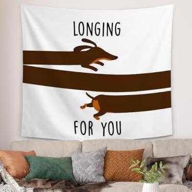 Imagem de Tapeçaria engraçada de dachshund, decoração de cachorro Weiner, presentes de relacionamento de longa distância, tapeçarias engraçadas de salsicha para quarto, casa, sala de estar, 127 x 152 cm