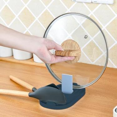 Imagem de Suporte de espátula com tampa de panela dobrável, bandeja de suporte de colher de pauzinhos - azul