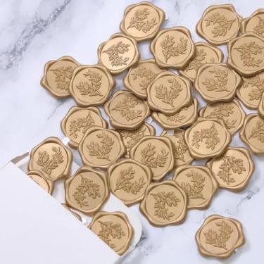 Imagem de 30 peças de adesivos de selo de cera de bronze folhas de eucalipto adesivos autoadesivos de selo de envelope ótimos para convite de casamento, presentes de aniversário, cartões comemorativos