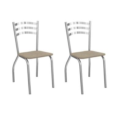 Imagem de Cadeira Sala De Jantar Portugal 2c007cr Aço Kit 2 Un Cromado-linho Bege Fendi - Kappesberg