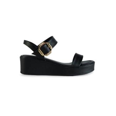 Imagem de Sandália Anabela Bebecê Salto Médio Com Fivela, Preto, 37