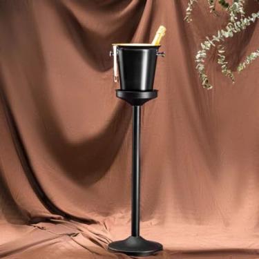 Imagem de Balde de gelo de aço inoxidável bicamada preservação do calor isolamento frio bonito KTV champanhe vinho tinto cerveja gelo bloco de gelo balde comercial (preto, alça prata e A)