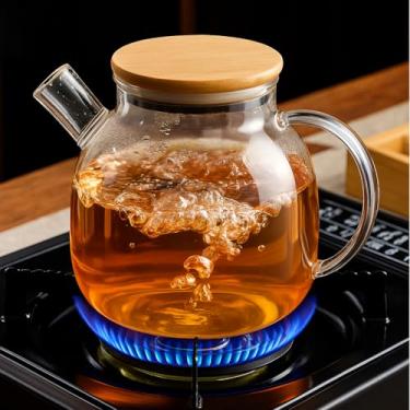 Imagem de Chaleira de Vidro Tampa de Bambu Jarra Bule infusor Resistente a Calor Borossilicato 1L Adequado para uso doméstico na cozinha(Jarra Borossilicato 1,8l)
