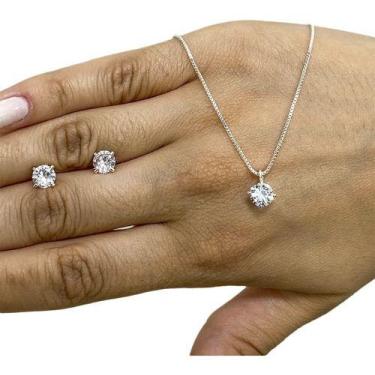 Imagem de Colar Corrente E Brinco Banhado Prata Ponto De Luz Redondo - Papillon 