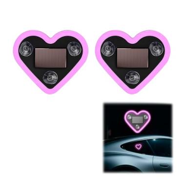 Imagem de AuMoHall Luzes LED de coração solar para carro, lâmpada ambiente romântica para decoração de janela interior de carro, luz neon em forma de coração de amor, luz neon alimentada por energia solar e
