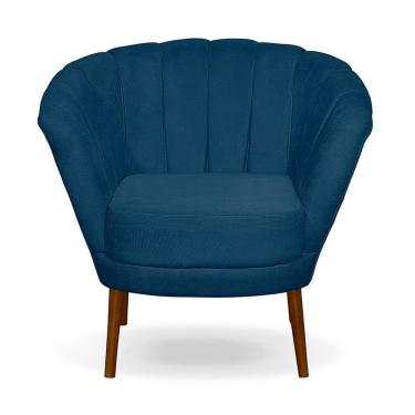 Imagem de Poltrona Cadeira Pétala Flor Decorativa Suede Azul Marinho