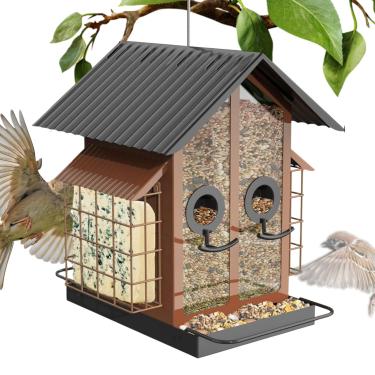 Imagem de Alimentadores de pinça para uso externo | Suprimentos de metal à prova de esquilos | Alimentador de pássaros ao ar livre, para jardim, quintal, varanda, pátio, varanda, árvore, janela, observação ao