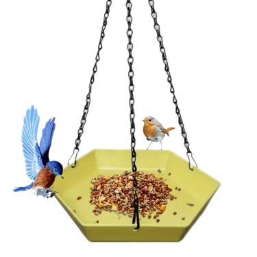 Imagem de Banheira de jardim para pássaros, alimentador de papagaio externo poligonal | Tigela de água pendurável para decoração de jardim para deck interno, parque, varanda, terraço, entusiastas de observação