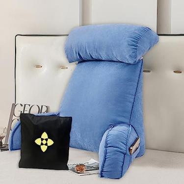 Imagem de Almofada ergonômica de suporte lombar, almofada de suporte para as costas com suporte de braço, travesseiro de leitura extra grande para descanso de cama com pescoço removível, travesseiro de suporte