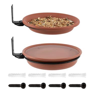 Imagem de Alimentador de pássaros montado em árvore, bandeja de banho para pássaros, tigelas de comida, decoração ao ar livre, para pátio, varanda, jardim, cercas, parede, árvores, gramado