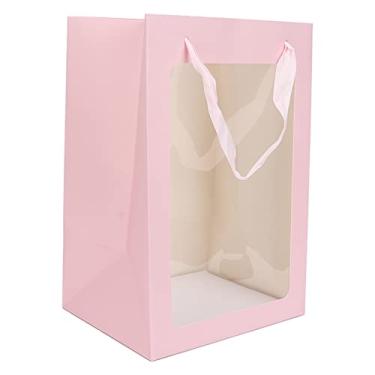 Imagem de Grande saco de doces de papel requintado janela aberta sacos de presente de papel para pacotes de aniversários de natal tamanho adequado (Rosa)