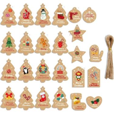 Imagem de 50 etiquetas de presente de Natal para pendurar com cordão, 25 estilos de etiqueta de Natal para caixas de presente de Natal e sacolas de presente de Natal, decorações de embrulho DIY padrão 2