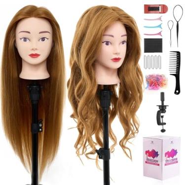 Imagem de Cabeça de manequim de 71 cm com 80% cabelo humano - cabeça de boneca manequim cosmetologia para penteado, cabeça de trança de prática de treinamento com grampo de mesa, conjunto de penteados DIY #27