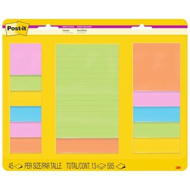 Imagem de Post-it Notas super adesivas, tamanhos variados, 13 blocos, 2x The Sticking Power, coleção Energy Boost, cores brilhantes (laranja, rosa, azul, verde), reciclável (4623-13SSAU)