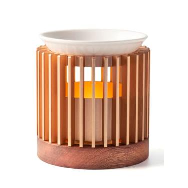 Imagem de VanSuskein Queimador de óleo essencial, difusor de aroma de cerâmica de madeira de nogueira, suporte de vela Tealight para quarto e sala de estar, 2 peças