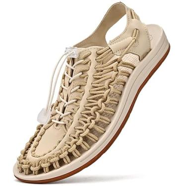 Imagem de Sandálias esportivas de corda para homens, sapatos de pescador, sandálias de praia masculinas feitas à mão, confortáveis e leves, Bege, 40