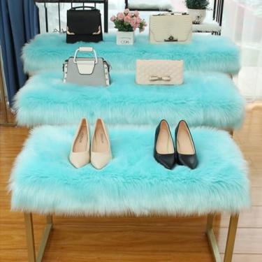 Imagem de Caminho de mesa de pelúcia de pele sintética tapete de pele de carneiro decorativo para sala de estar, tapetes macios luxuosos, decoração de janela de casa, azul celeste, 51 x 122 cm