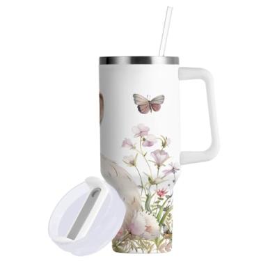 Imagem de Blueangle Copo de coelho da Páscoa de 850 g com alça e tampa de palha, copo isolado reutilizável de aço inoxidável garrafa de água caneca de viagem (33)