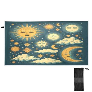 Imagem de Blueangle Toalha de praia retrô sol lua - toalhas de viagem compactas e leves - toalha de secagem rápida super absorvente para natação, acampamento e férias (456)