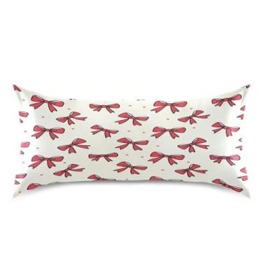 Imagem de Blueangle Fronha de cetim Red Bows para cabelo e pele, fronha de seda, tamanho king (50,8 x 101,6 cm) - Capas de almofada de cetim com fecho de envelope (693)