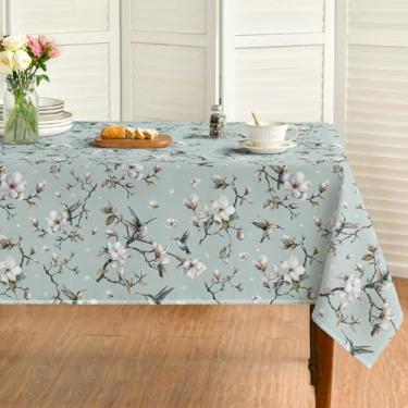 Imagem de Horaldaily Toalha de mesa retangular de 152 x 264 cm, toalha de mesa sazonal lavável com ramo de flores de sumaúma para decoração de festa e piquenique e jantar