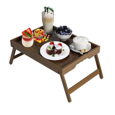 Imagem de Artmeer Bandeja de cama com pernas dobráveis, café da manhã de bambu na cama para mesa de TV, bandeja de laptop, comer, bandeja de lanche (marrom médio)