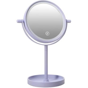 Imagem de Espelho de Mesa com LED, 29 cm de Altura, Base Giratória, Iluminado com 40 LEDs, Lilás
