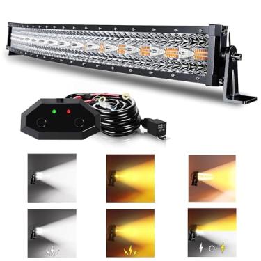 Imagem de ASLONG Barra de luz LED curva de 81 cm 180 W branca/âmbar estroboscópica com seis modos, combo de inundação de luz de condução off-froad, 1 peça de interruptor de chicote de fios para caminhonete off-road 4WD SUV ATV UTV